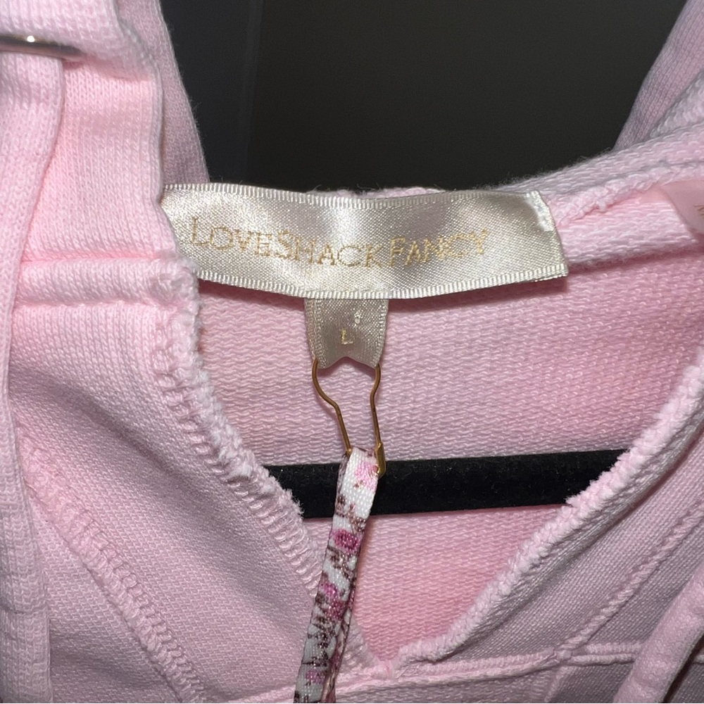 NWT LoveShackFancy Kirby Pink Opal Hoodie with Contrast Elbow Details - Picture 10 of 12